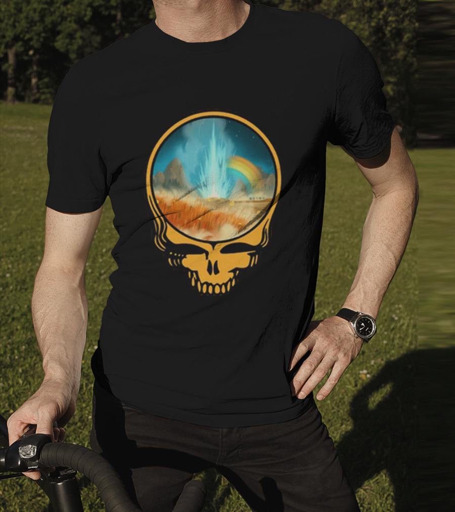 Grateful Dead Skull With Psychedelic Landscape And Rainbow T-Shirt