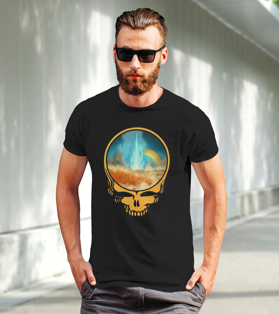 Grateful Dead Skull With Psychedelic Landscape And Rainbow T-Shirt