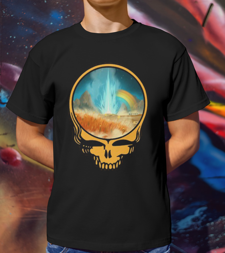 Grateful Dead Skull With Psychedelic Landscape And Rainbow T-Shirt