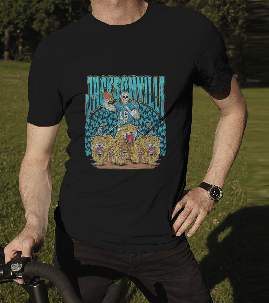Jacksonville Jaguars Skeleton With Football And Three Jaguars Vintage T-Shirt