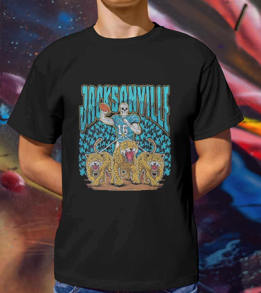 Jacksonville Jaguars Skeleton With Football And Three Jaguars Vintage T-Shirt