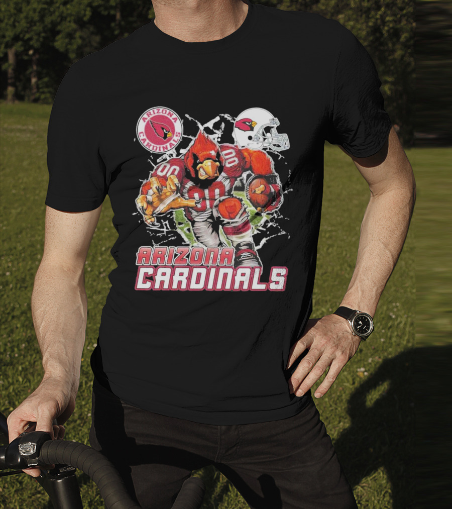 Arizona Cardinals Mascot Breaking Through Wall Vintage Football Helmet T-Shirt
