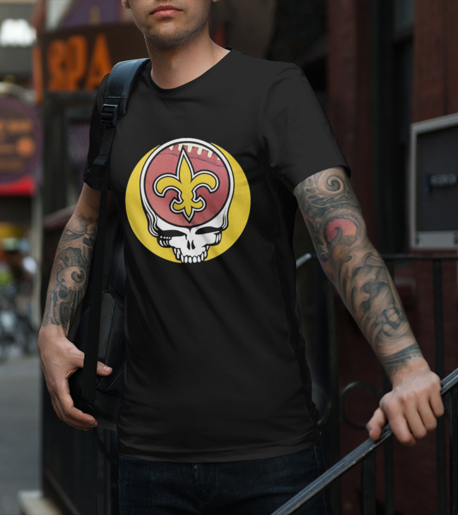 New Orleans Saints Grateful Dead Skull Logo Football T-Shirt
