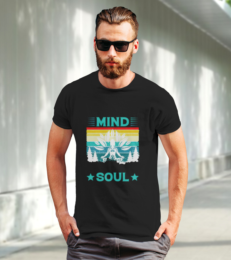 LOSE YOUR MIND FIND YOUR SOUL Yoga Meditation Retro Vintage Rainbow Pine Trees T-Shirt