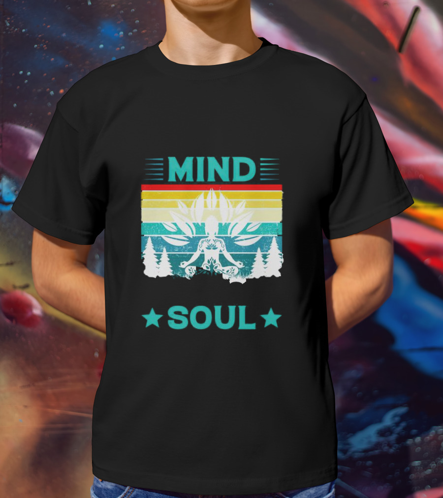 LOSE YOUR MIND FIND YOUR SOUL Yoga Meditation Retro Vintage Rainbow Pine Trees T-Shirt