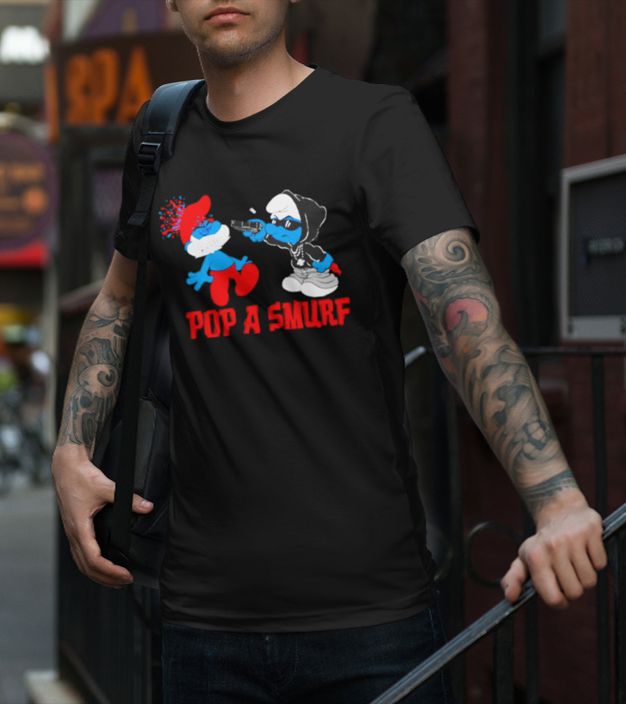 Pop A Smurf Gangster Smurf With Spray Can Urban T-Shirt