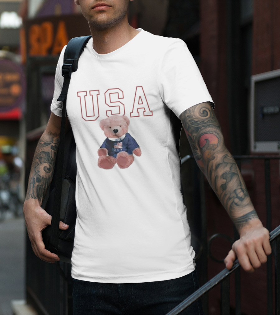 USA Patriotic Bear Plush With American Flag T-Shirt