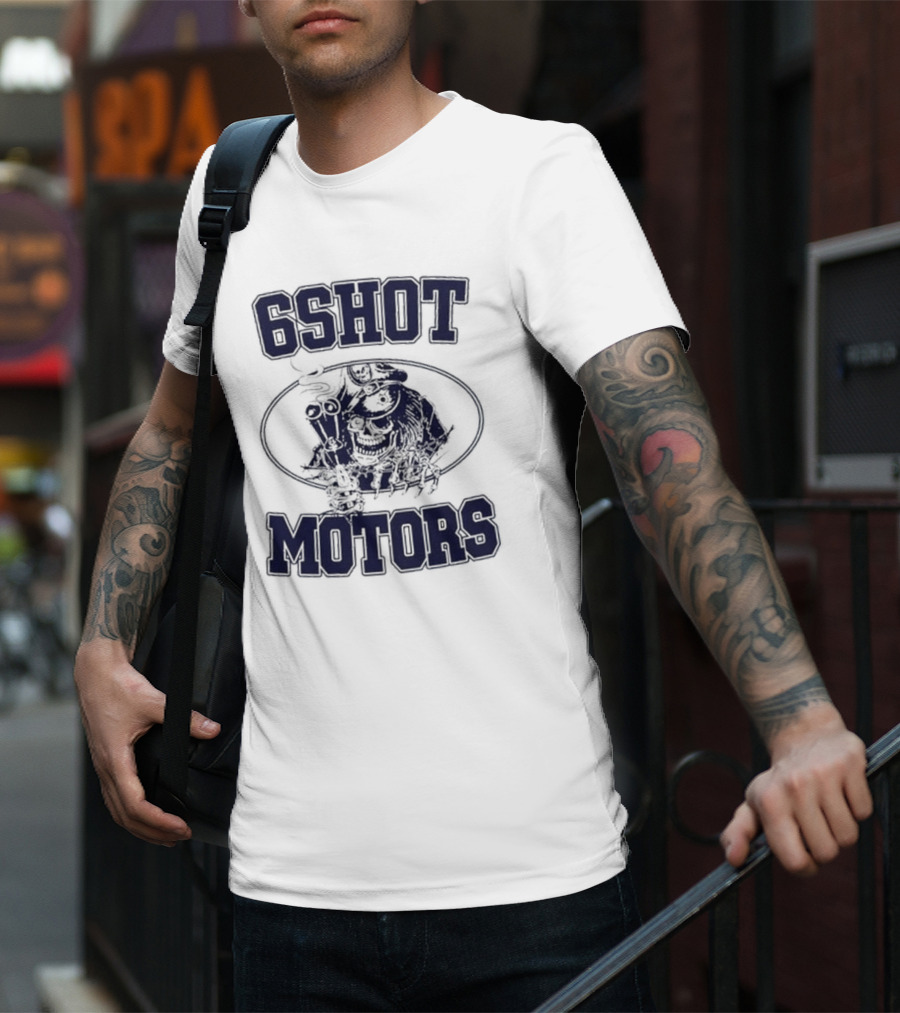 6Shot Motors Smoking Skull With Guns T-Shirt