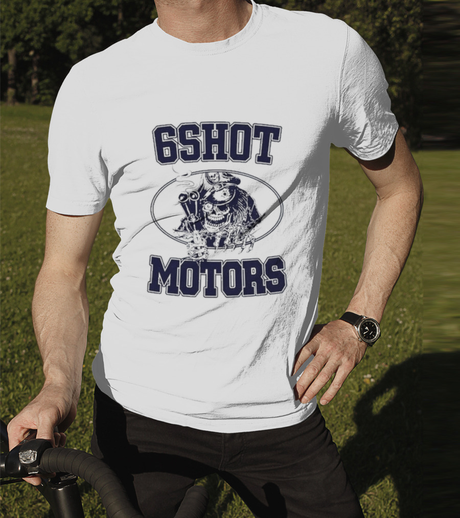 6Shot Motors Smoking Skull With Guns T-Shirt