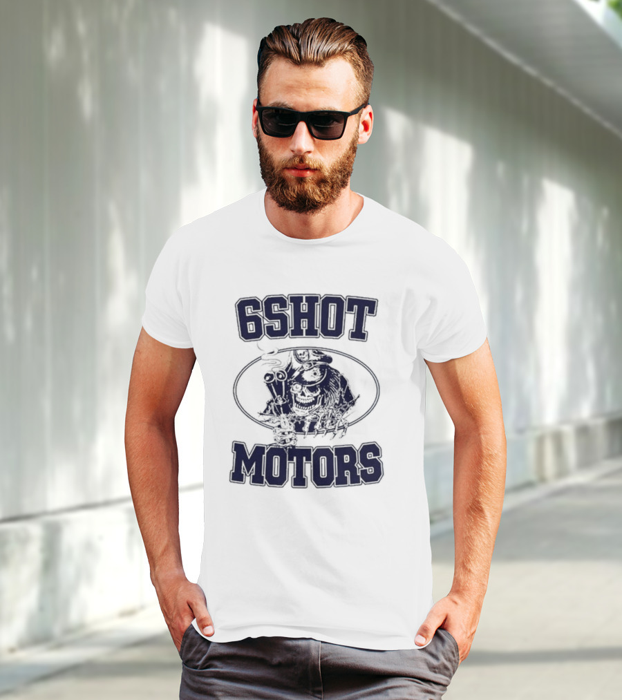 6Shot Motors Smoking Skull With Guns T-Shirt