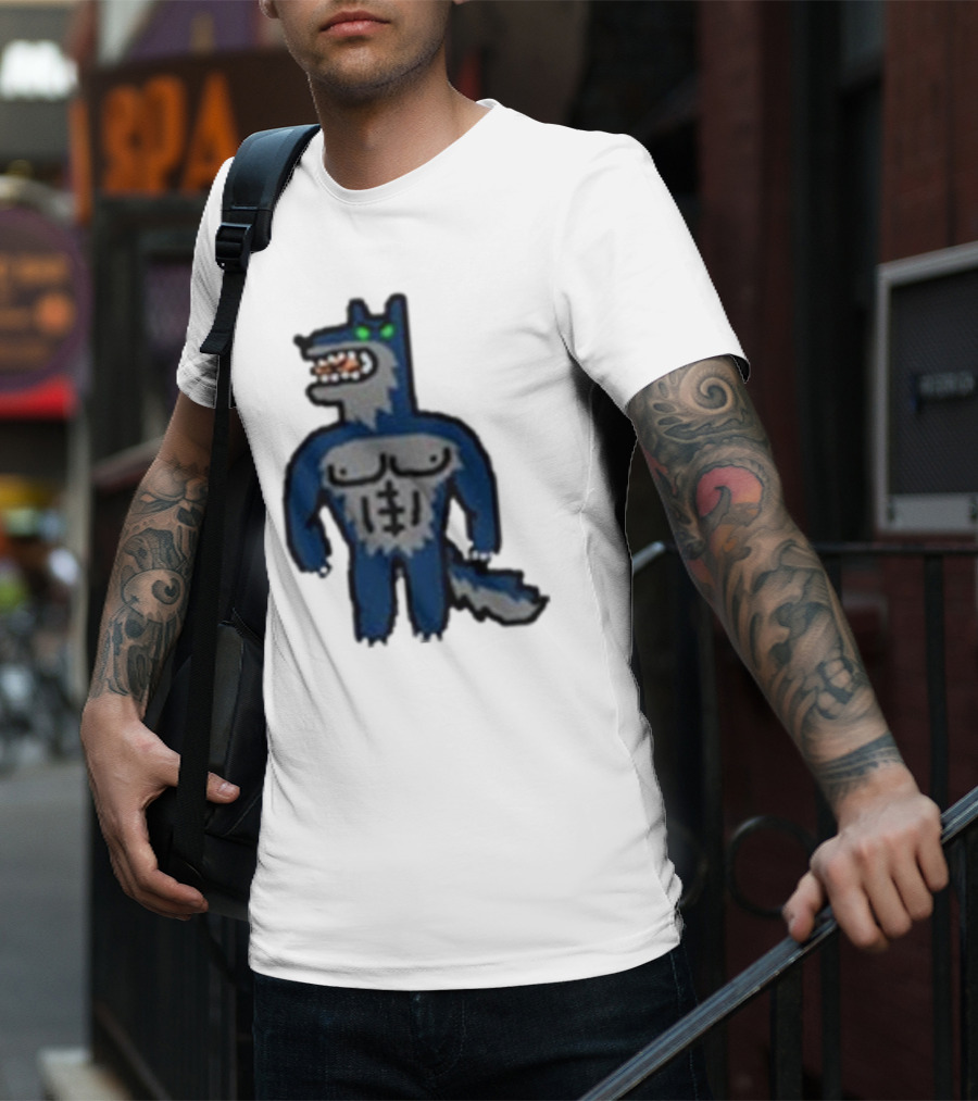 Timberwolves Buff Wolf Strong Muscular Cartoon Character T-Shirt