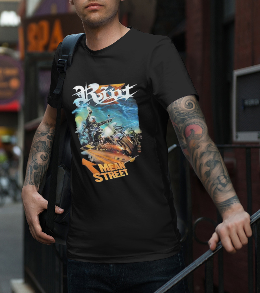 Riot V Mean Streets Album Cover With Biker And Lightning T-Shirt