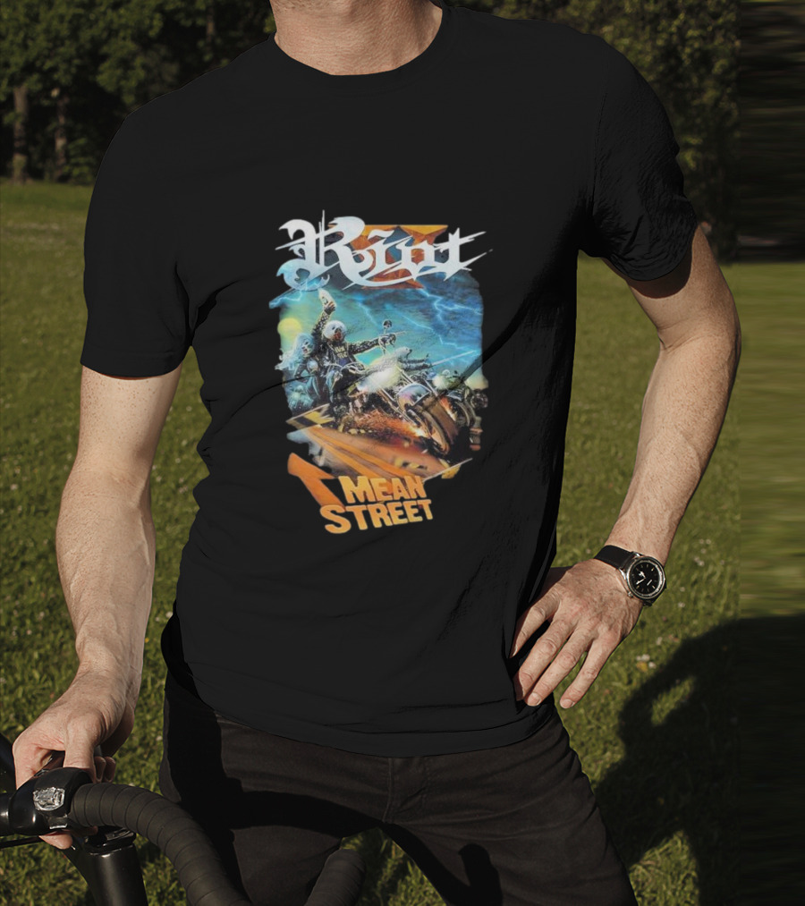 Riot V Mean Streets Album Cover With Biker And Lightning T-Shirt