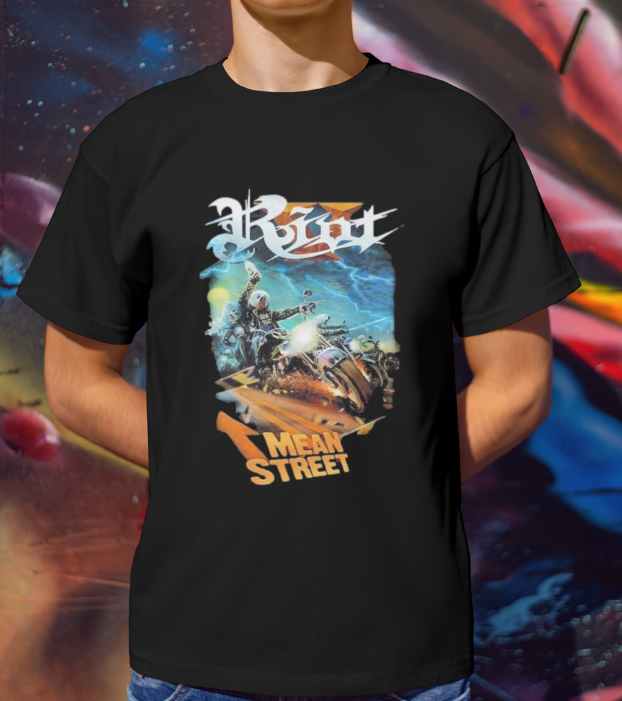 Riot V Mean Streets Album Cover With Biker And Lightning T-Shirt