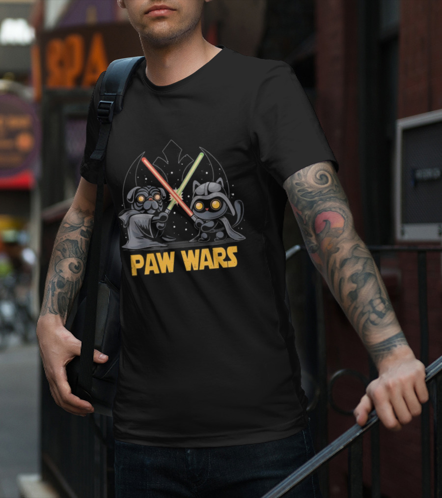 Star Wars Paw Wars Cat And Dog Jedi Battle T-Shirt