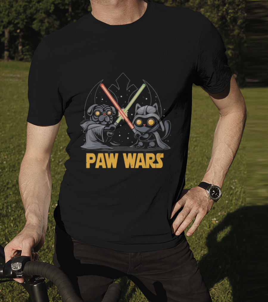 Star Wars Paw Wars Cat And Dog Jedi Battle T-Shirt