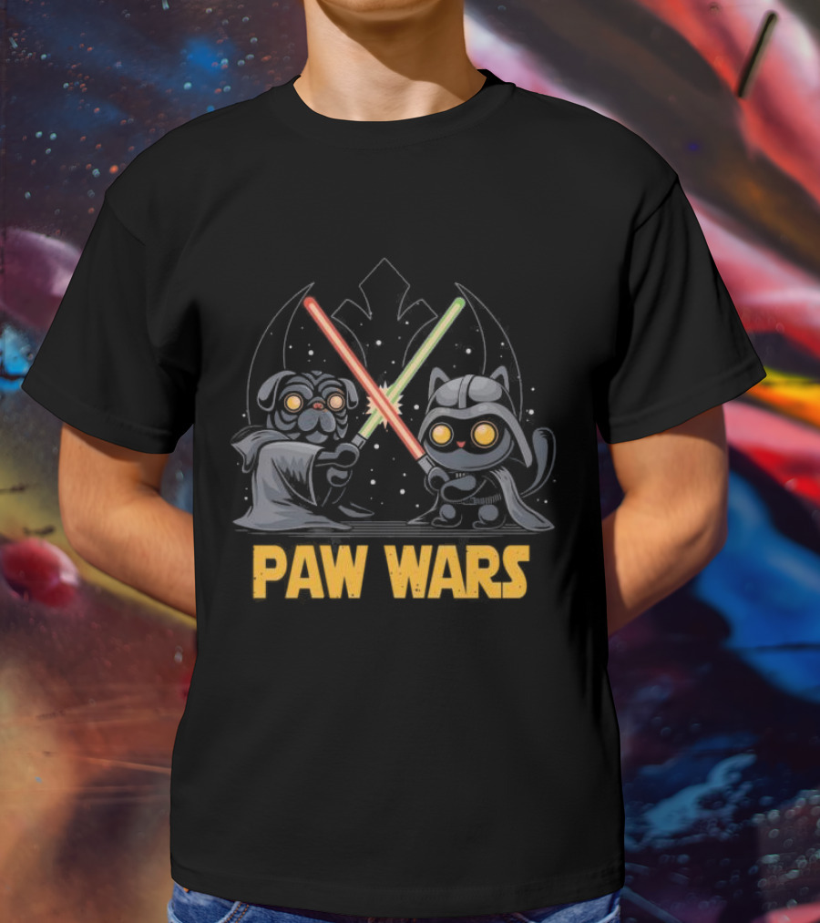 Star Wars Paw Wars Cat And Dog Jedi Battle T-Shirt