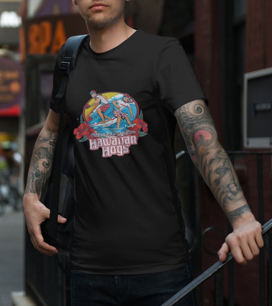 Wehiwa Aloy Nolan Souza Hawaiian Hogs Surfing With Hibiscus Flowers T-Shirt