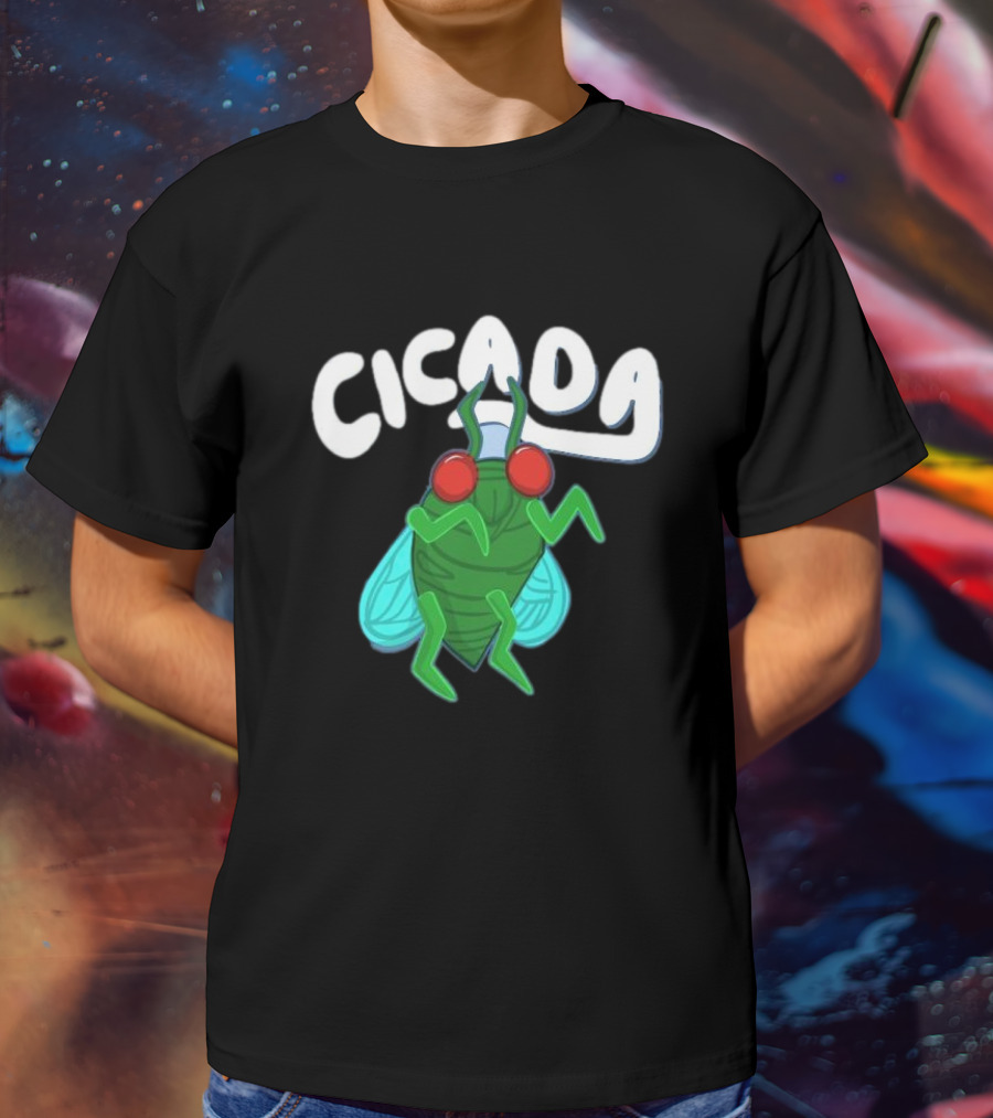 Cicada Cartoon Bug With Green Body And Red Eyes T-Shirt