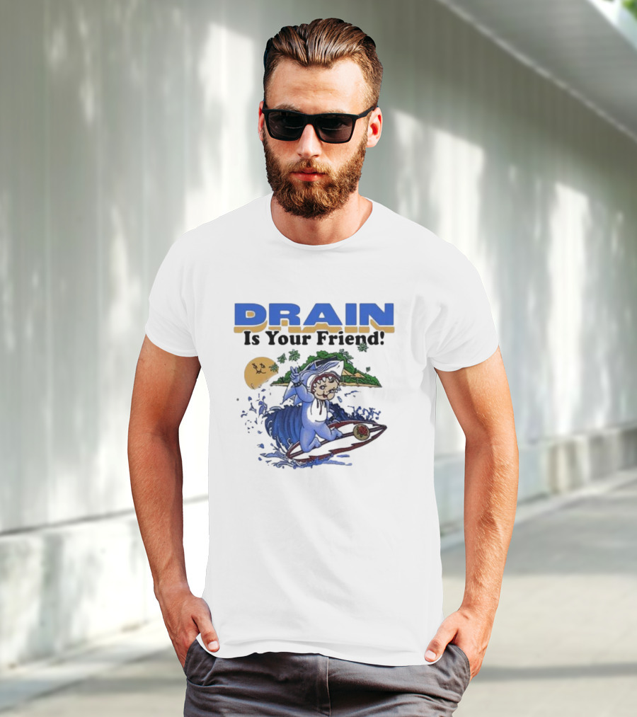 DRAIN Is Your Friend Surfing Character Tropical Moon Island T-Shirt