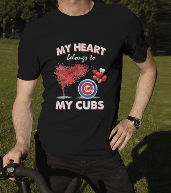 My Heart Belongs To My Cubs Chicago Cubs Love Tree Balloon Hearts T-Shirt