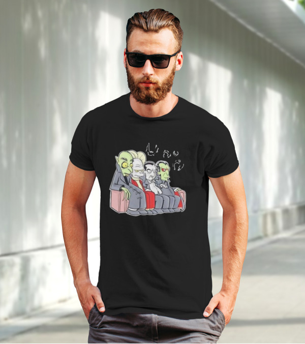 Various Versions Of Dracula Characters Sitting Together On A Couch T-Shirt