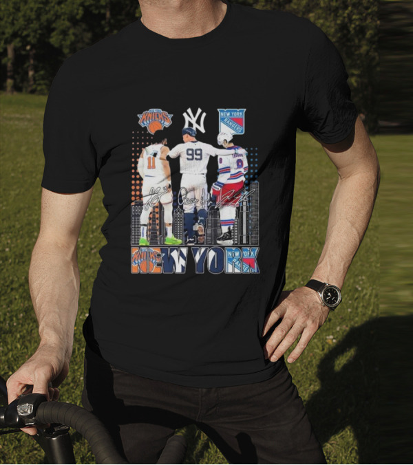 New York Knicks Jalen Brunson NY Yankees Aaron Judge NY Rangers Walt Tkaczuk City Signatures T-Shirt
