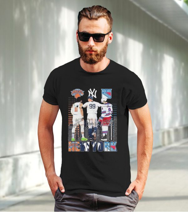 New York Knicks Jalen Brunson NY Yankees Aaron Judge NY Rangers Walt Tkaczuk City Signatures T-Shirt