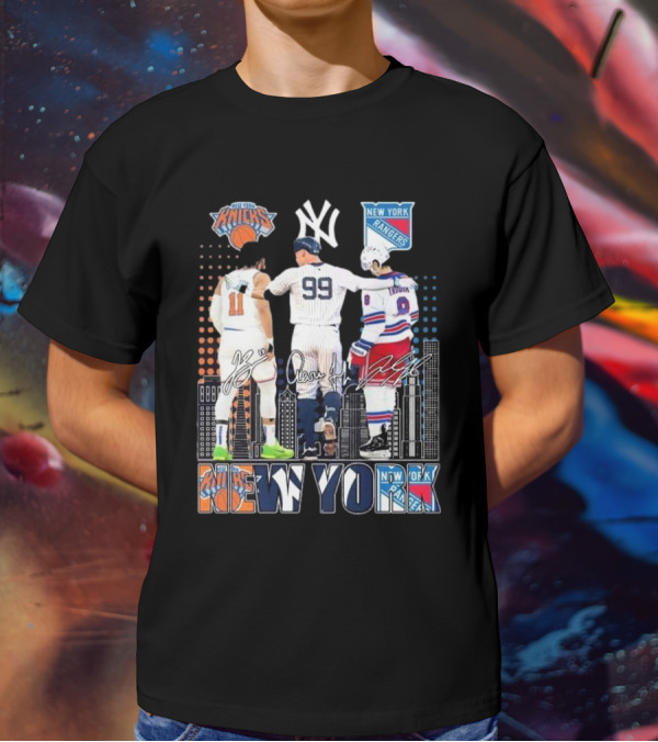New York Knicks Jalen Brunson NY Yankees Aaron Judge NY Rangers Walt Tkaczuk City Signatures T-Shirt