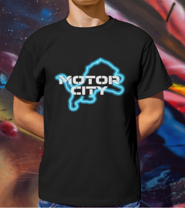 Motor City Neon Detroit Lion Outline T-Shirt