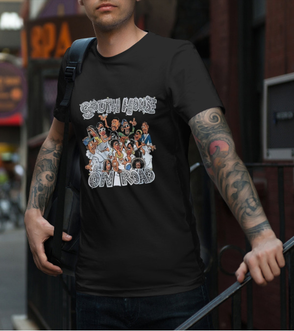 South House On Road Cartoon Characters Party T-Shirt