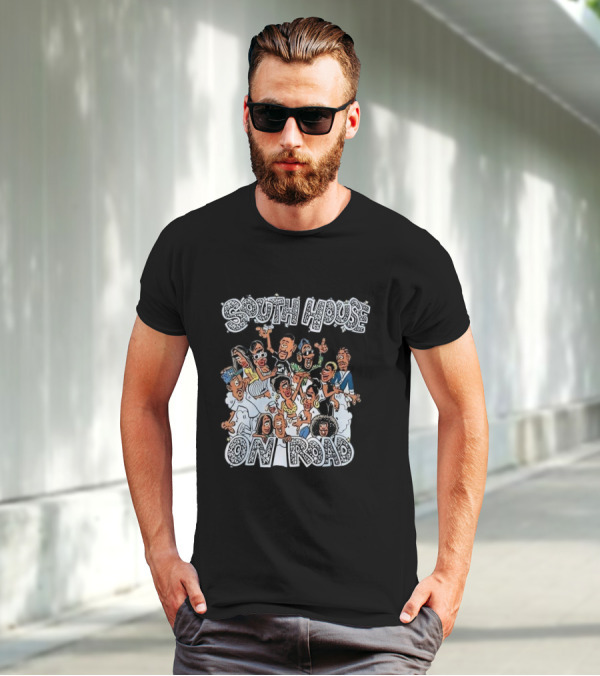 South House On Road Cartoon Characters Party T-Shirt