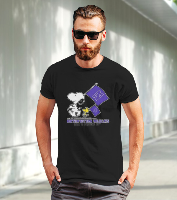 Snoopy And Woodstock Northwestern Wildcats Road To Oklahoma City T-Shirt