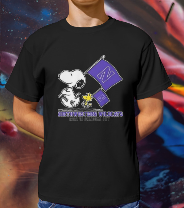 Snoopy And Woodstock Northwestern Wildcats Road To Oklahoma City T-Shirt