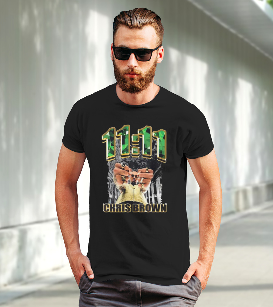 Chris Brown 11 11 Emerald Rings Black And White Architectural Background T-Shirt
