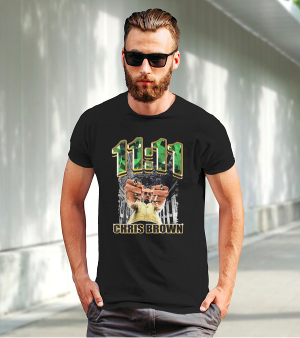 Chris Brown 11 11 Emerald Rings Black And White Architectural Background T-Shirt