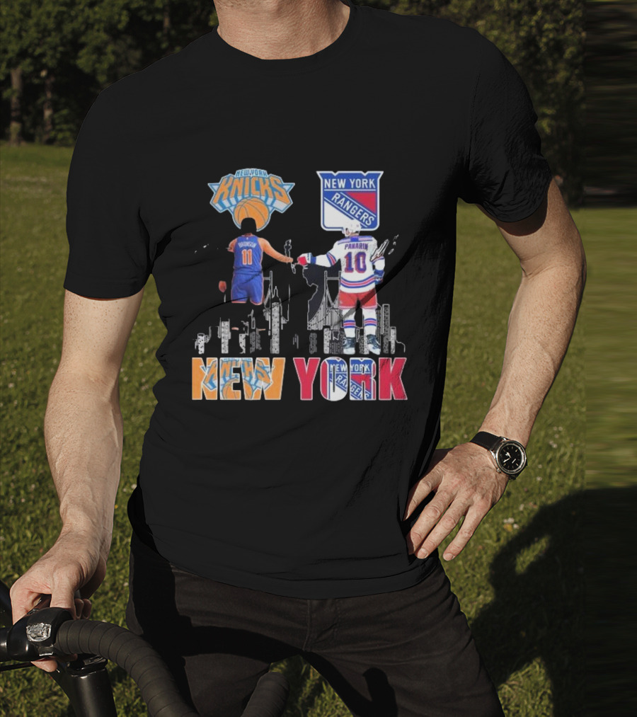 New York Knicks Jalen Brunson Rangers Artemi Panarin Legends Signatures T-Shirt
