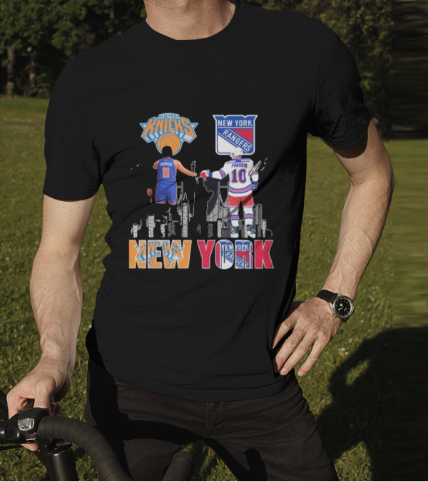 New York Knicks Jalen Brunson Rangers Artemi Panarin Legends Signatures T-Shirt