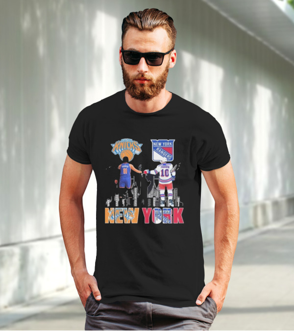 New York Knicks Jalen Brunson Rangers Artemi Panarin Legends Signatures T-Shirt