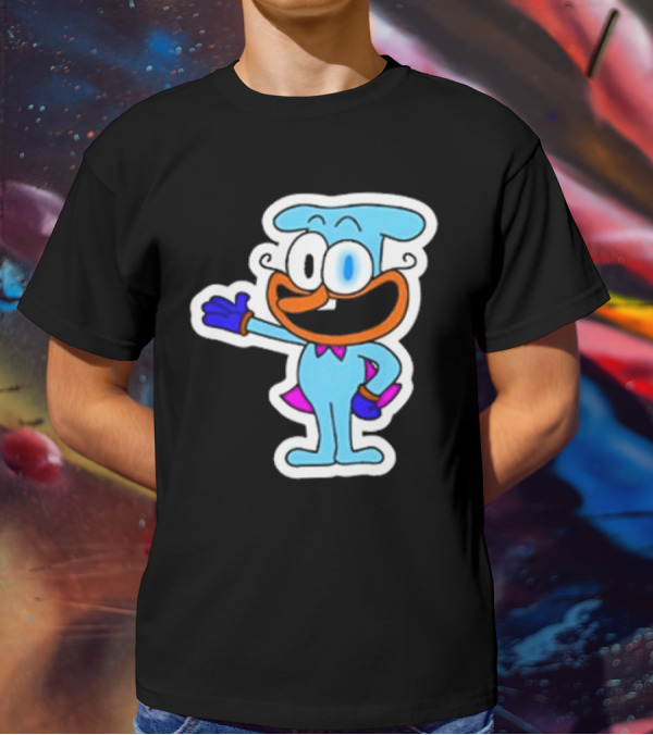 Robby1iscool The Doise Blue Cartoon Character With Orange Mouth And Purple Cape T-Shirt