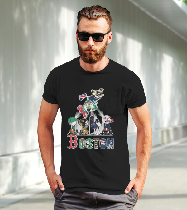 Boston Celtics Red Sox Bruins Patriots Peanuts New England Proud T-Shirt