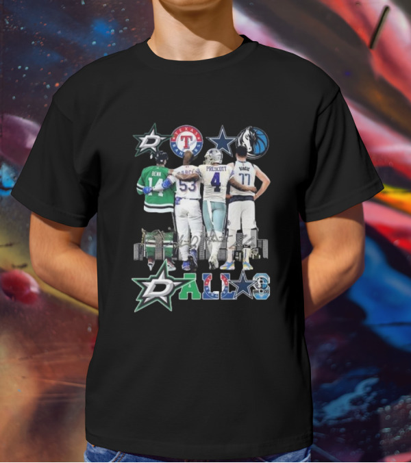 Dallas Stars Texas Rangers Cowboys Mavericks Benn Prescott Ware Doncic Signatures T-Shirt