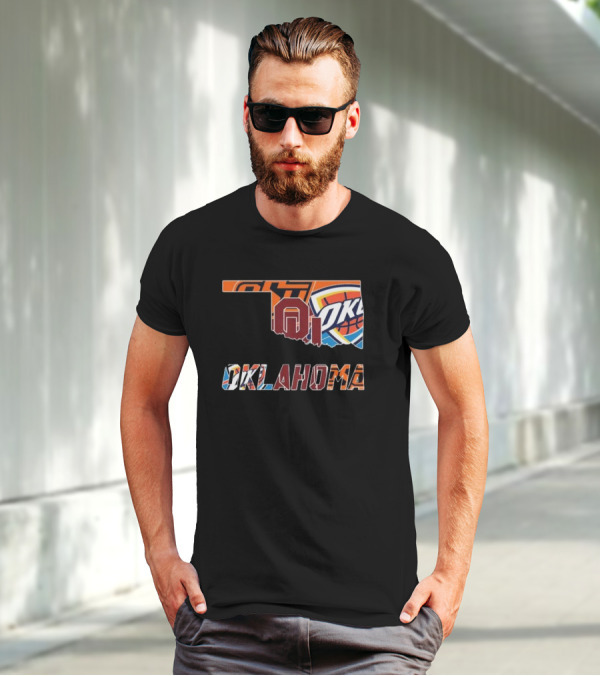 Oklahoma Sooners Oklahoma State Cowboys Oklahoma City Thunder Logos T-Shirt