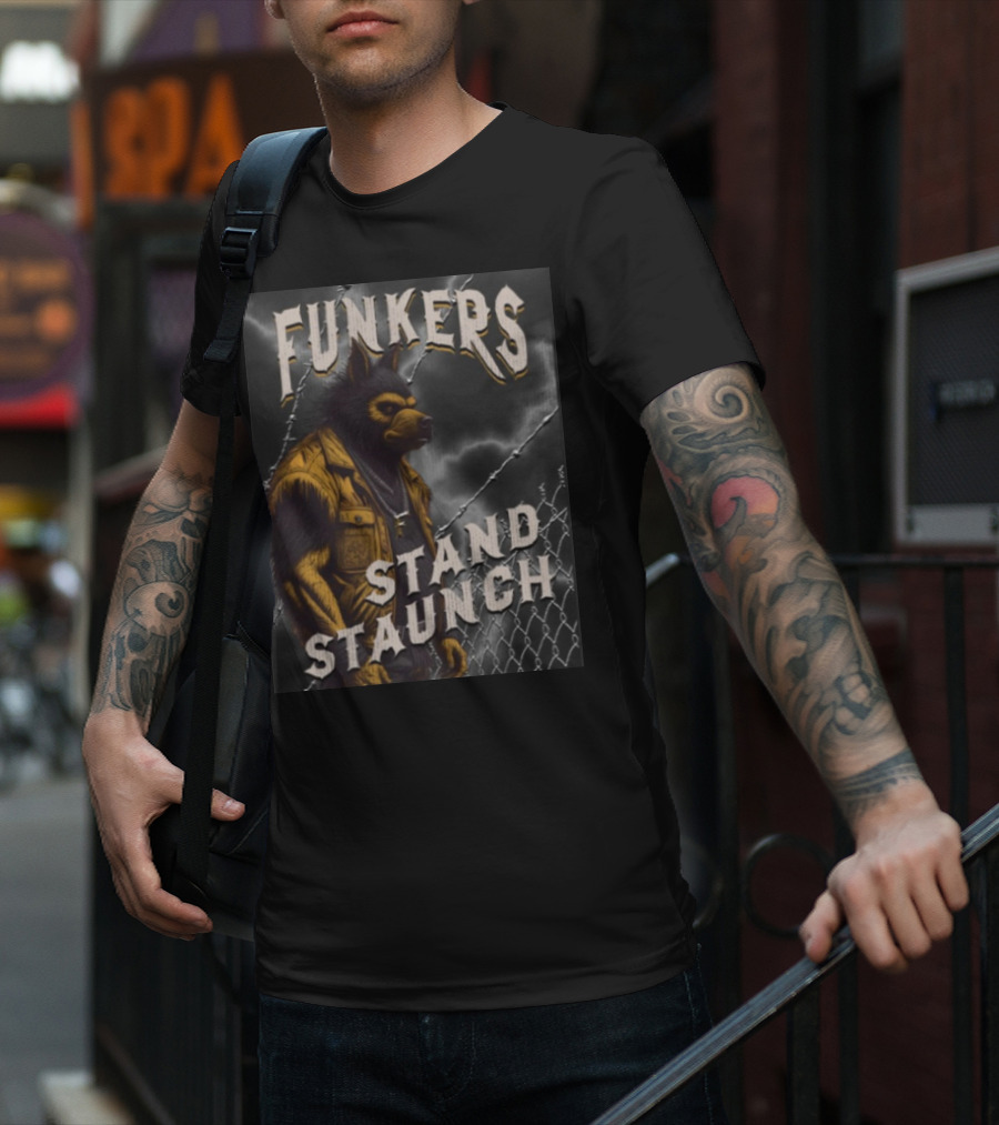 Funkers Stand Staunch Werewolf Against Barbed Fence T-Shirt