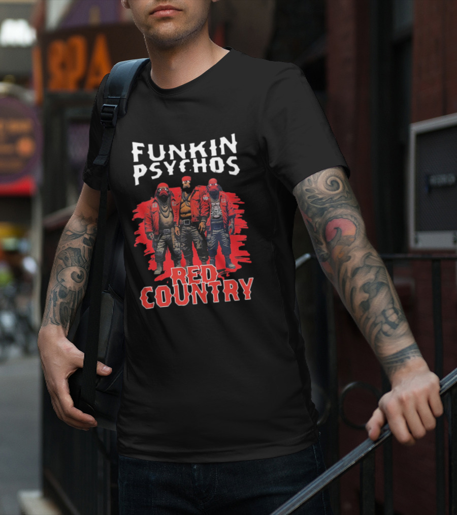 Funkin’ Psychos Red Country Bandana Trio With Inked Jackets T-Shirt