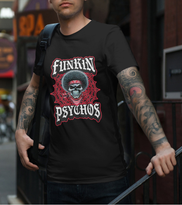 Funkin Psychos Afro Skull Red Bandana Web T-Shirt
