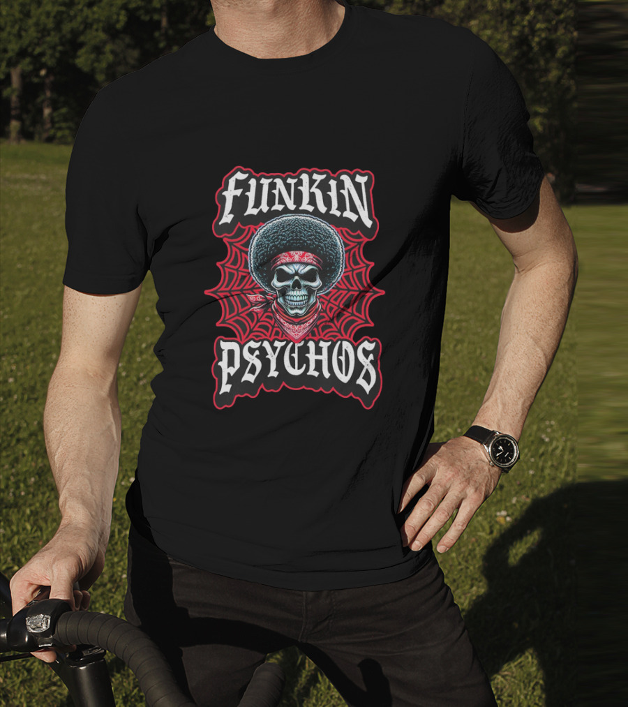 Funkin Psychos Afro Skull Red Bandana Web T-Shirt