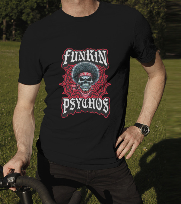 Funkin Psychos Afro Skull Red Bandana Web T-Shirt