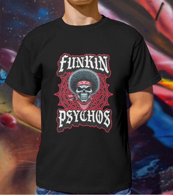Funkin Psychos Afro Skull Red Bandana Web T-Shirt