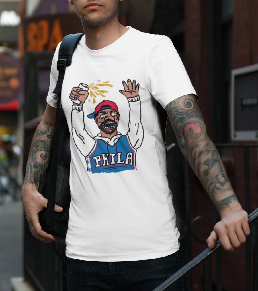 Phillygoat Phila Sixers Fan With Spray Can And Raised Hand T-Shirt